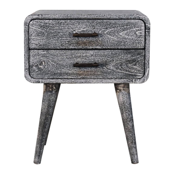 Elegant Bedroom Addition - Nordic - style Legs and Brass Handles on a Sandblasted Ash Curved Bedside