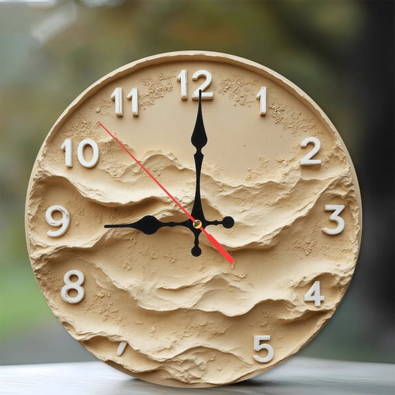 Elegant Beige 2D Wall Clock with Unique Design 10-Inch Silent Wooden Wall Clock, Battery Operated (AA Batteries Not Included), Artistic Home Decor