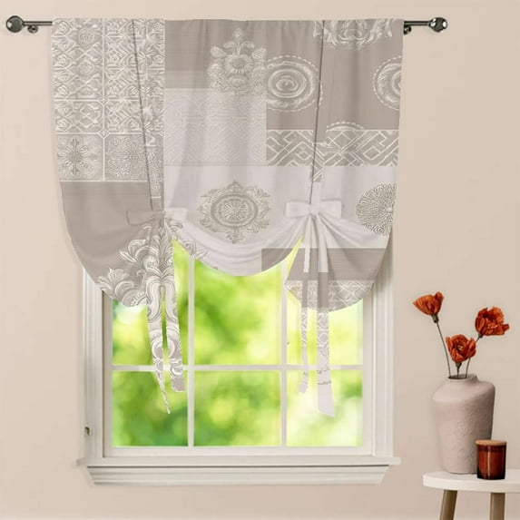 Elegant Beige Damask Wallpaper Design Window Curtain for Living Room Roman Curtain Kitchen Tie-up Curtains Adjustable Drapes