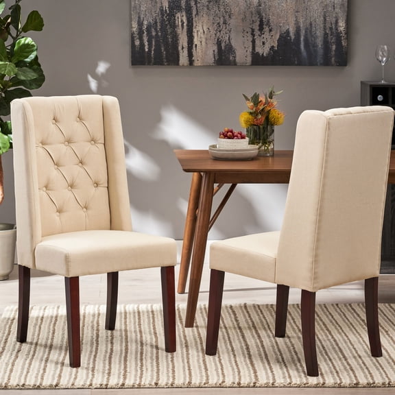 Elegant Beige Dining Chair Of 2, With High And Tufting Sophisticated , 2pcs, Wingback Comfort