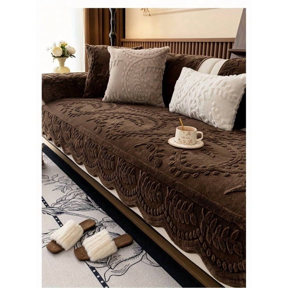 Elegant Beige Faux Rabbit Fur 1pc Sofa Cover - Pet-Friendly, Non-Slip, Machine Washable Couch Protector For 1 To 4-Seater Sofas - Ideal For Living Room, Bedroom, Office Decor