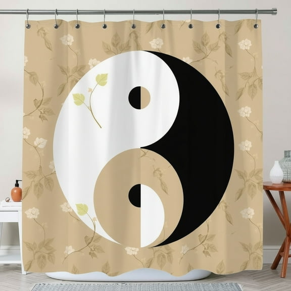 Elegant Beige Floral Shower Curtain with Design - Tranquil Bathroom Decor