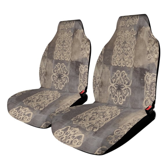 Elegant Beige Patterned Fabric Car Seat Covers Front Seats Universal Fit for Cars SUV Truck Auto Interior Accessories