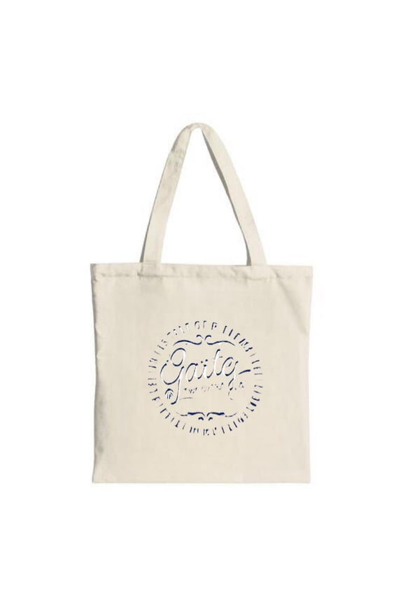 Elegant Beige Tote Bag with Dark Blue ' Gourmande ' Cursive Design - Perfect for Shopping Travel and Parties - Reusable Canvas Bag