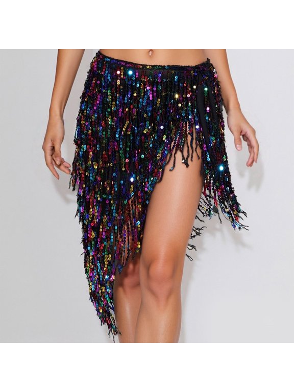 Elegant Belly Dance Scarf With Glittering Sequins And Fringe For Performance And Practice