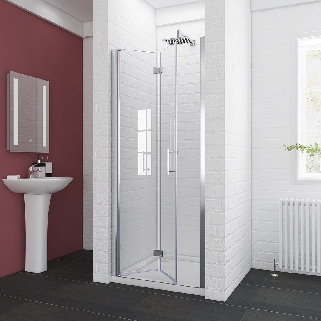 Elegant Chrome Frameless Bi-Fold Shower Door 32"W x 72"H
