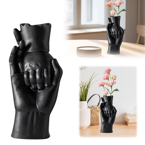 Elegant Big Hand Pulling Small Hand Vase for Home Interior Decoration - Light Texture Resin Desktop Ornament for Modern Spaces