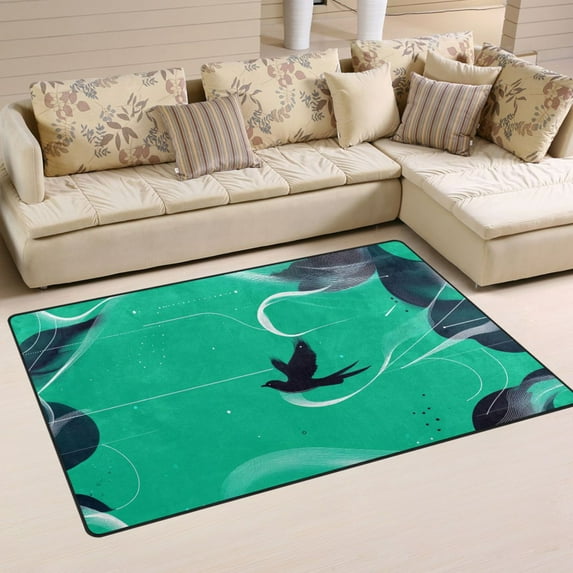Elegant Bird Silhouette Soft Polyester Area Rug 60''x39'', Non Slip, Memory Foam, Water Absorbent