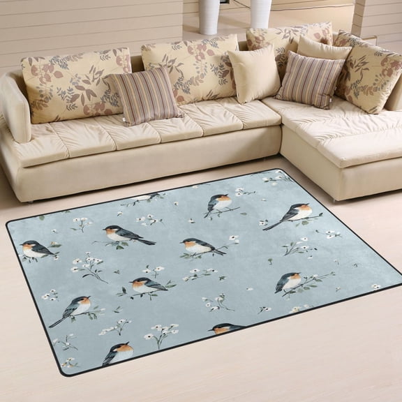 Elegant Birds Soft Polyester Area Rug 60''x39'', Non Slip, Memory Foam, Water Absorbent