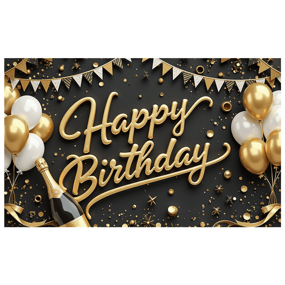 Elegant Birthday Banner Gold Theme Happy Celebration Decorative Backdrop for Party Event Indoor Decor