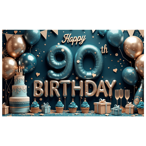 Elegant Birthday Banner Happy Birthday 90 Milestone Glitter Birthday Decoration for Milestone Celebration Party Event Celebration