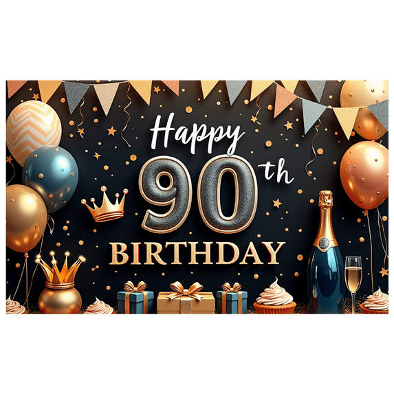 Elegant Birthday Banner Happy Birthday 90 Milestone Glitter Birthday Decoration for Milestone Celebration Party Event Celebration