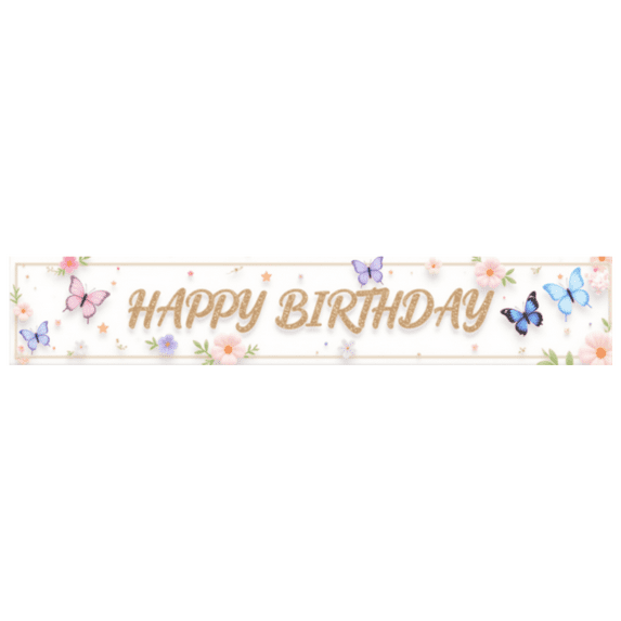 Elegant Birthday Banner for Floral Butterfly Celebration Baby Shower Party Backdrop Kids Birthday