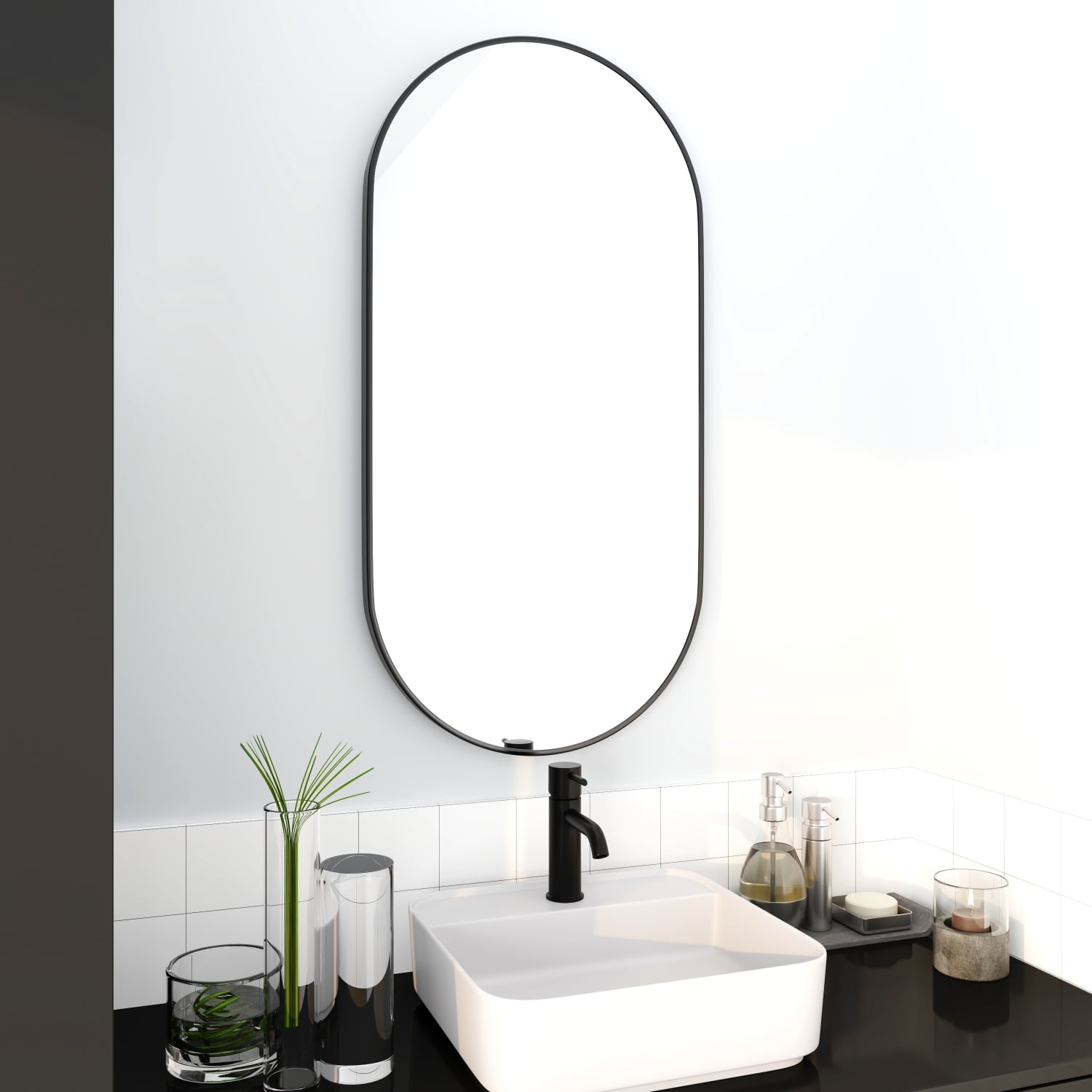 Elegant Black Aluminum Frame Bathroom Mirror Size 18 x 35 Inch for