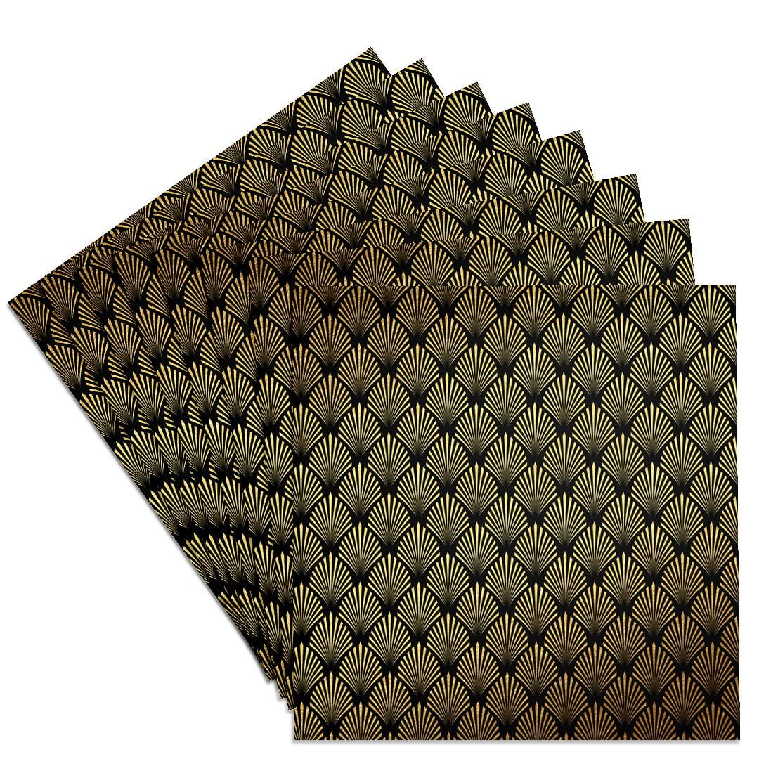 3drose, Elegant Black and Image of Gold Art Deco Fan Diamond Pattern, Set of 8 Ceramic Tile Coasters