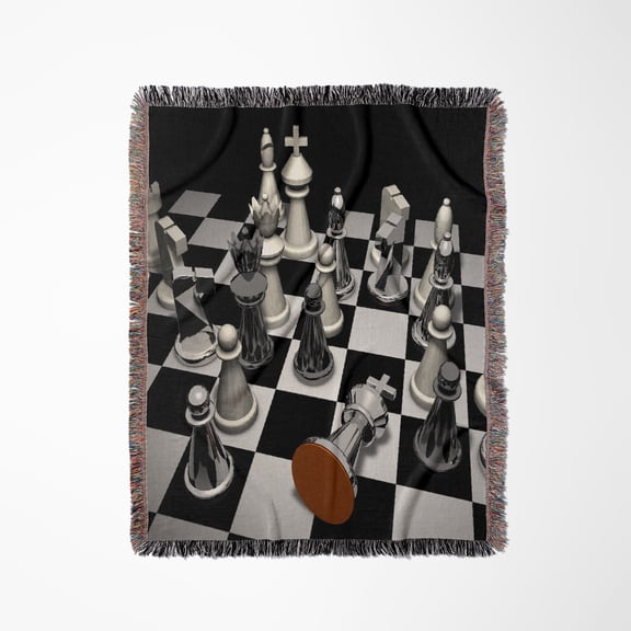 Elegant Black And White Chess Board With Silver Tones Hobby Chess, Woven Blanket