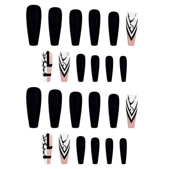 Elegant Black Ballet On Nails For Women Coffin Shape False Nail Removable Nail Tips Design