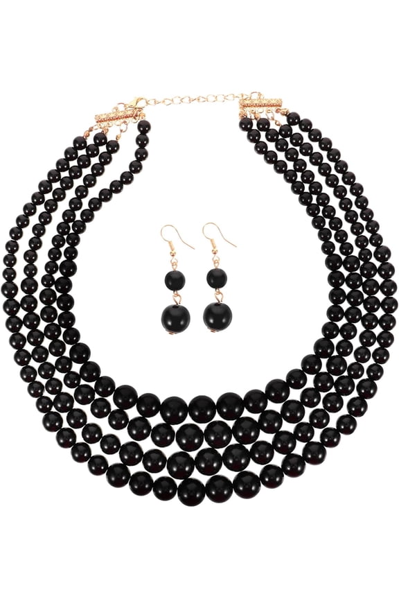 Elegant Black Beaded Pearl Necklace and Dangle Earrings for Women Wedding Jewelry Brides Casual Jewelry Gift for Girlfriend Wife Mother[h844]