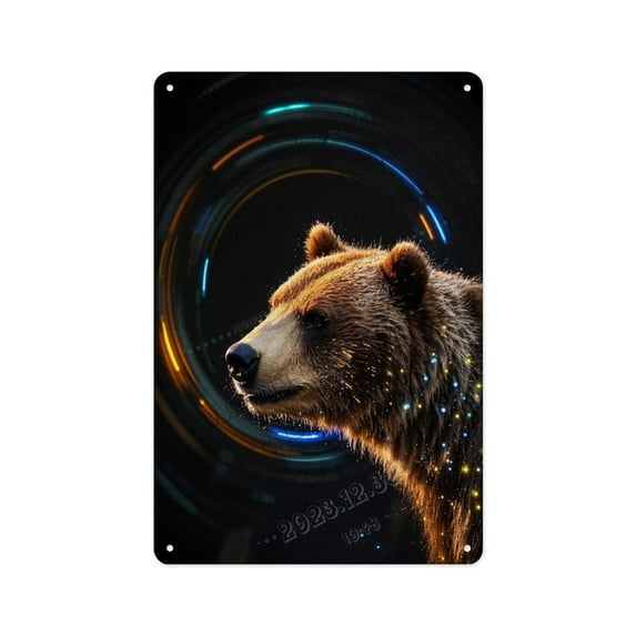 Elegant Black Bear Novelty Tin Sign 12x16 – Vintage Aluminum Sign with Dark Background for Urban Cabin, Lodge Decor, or Industrial Rustic Touch