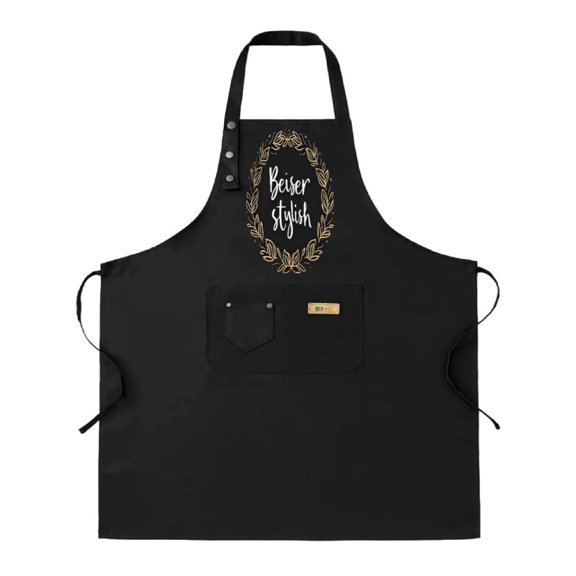 Elegant Black Bib Apron 2 Pack with Gold Floral Patterns Adjustable Straps 2 Pockets ' Besser Störth ' for Cooking Chef Apron for Men & Women