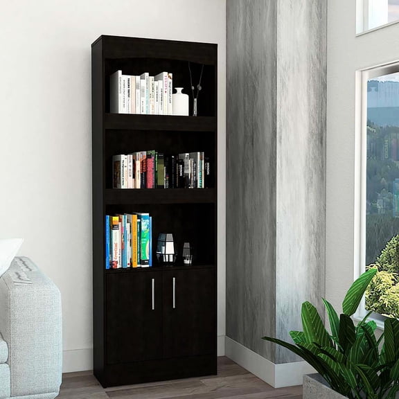 Elegant Black Bookcase With 3 Shelves And 1 Drawer - Ample Space Versatile Storage Option