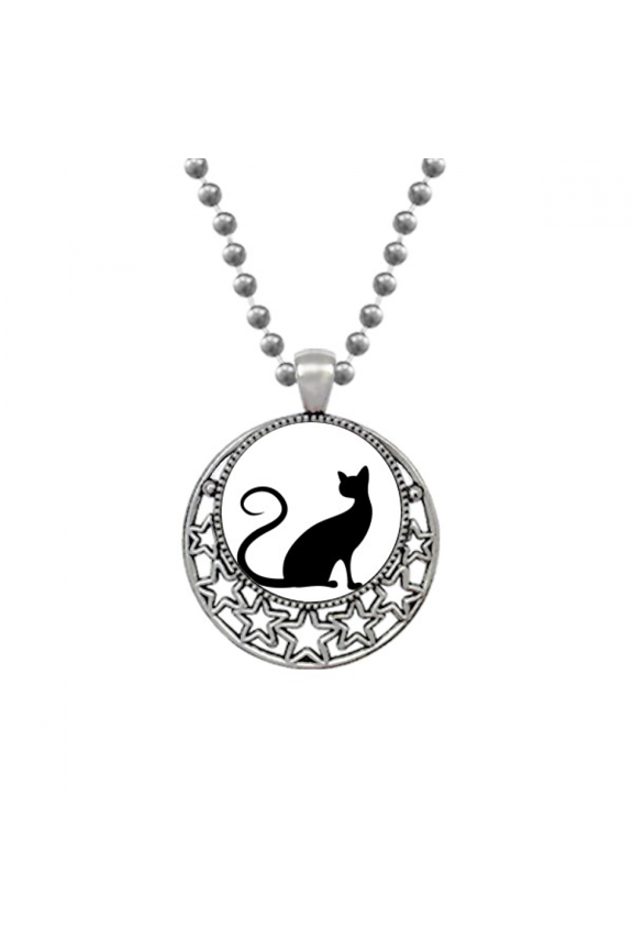 Elegant Black Cat Animal Outline Necklaces Pendant Retro Moon Stars Jewelry
