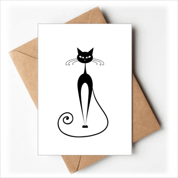 Elegant Black Cat Lover Animal Art Outline Greeting Cards You are Invited Invitations