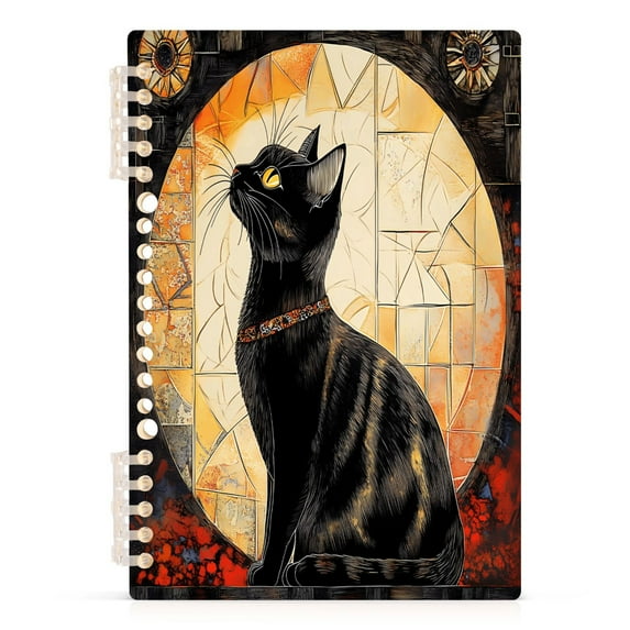 Elegant Black Cat Notebooks 1-subject Journal 60 Sheets A5 College Ruled Paper Detachable Ring 8.3"x5.7"