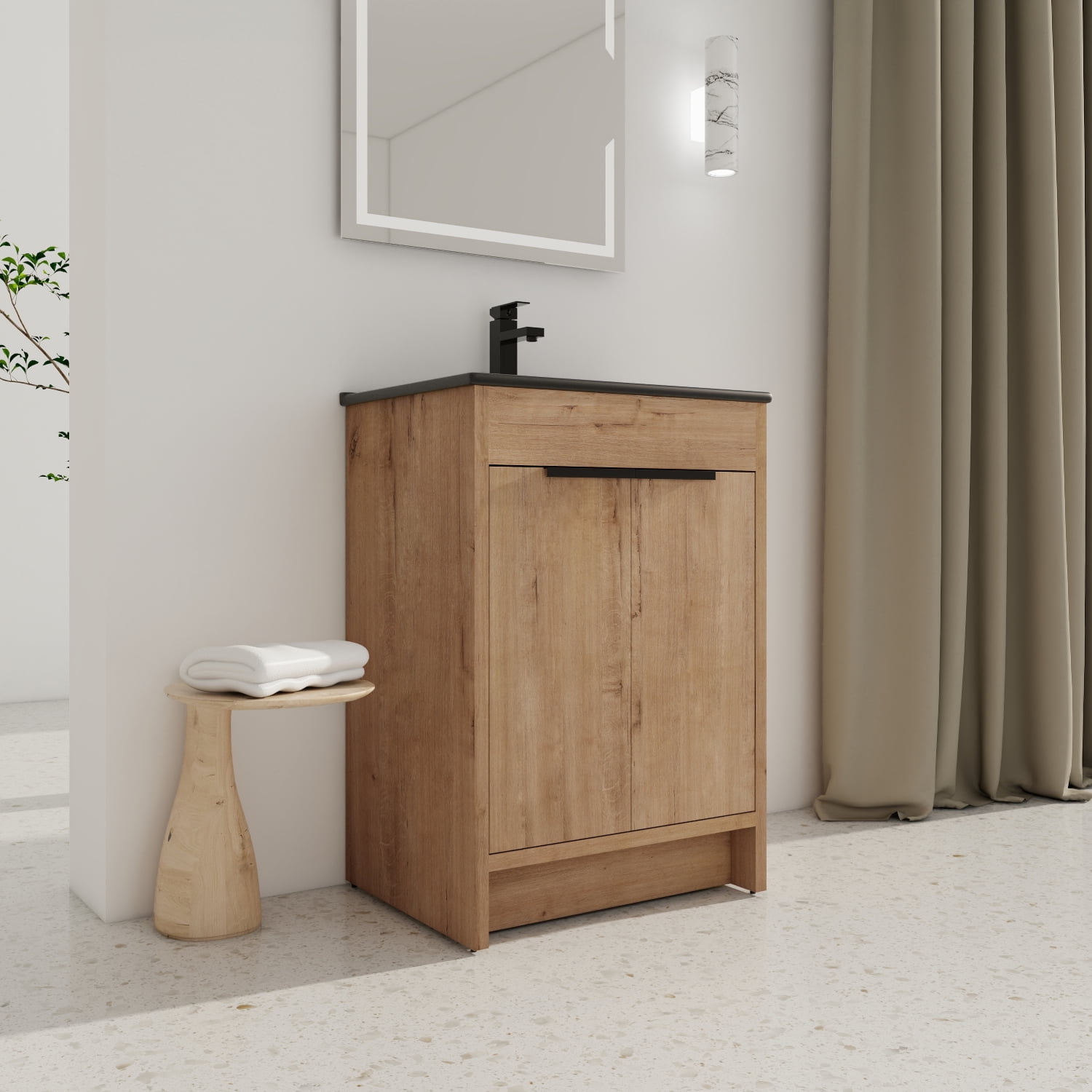 Elegant Black Ceramic Sink and Doors Modern 24inch