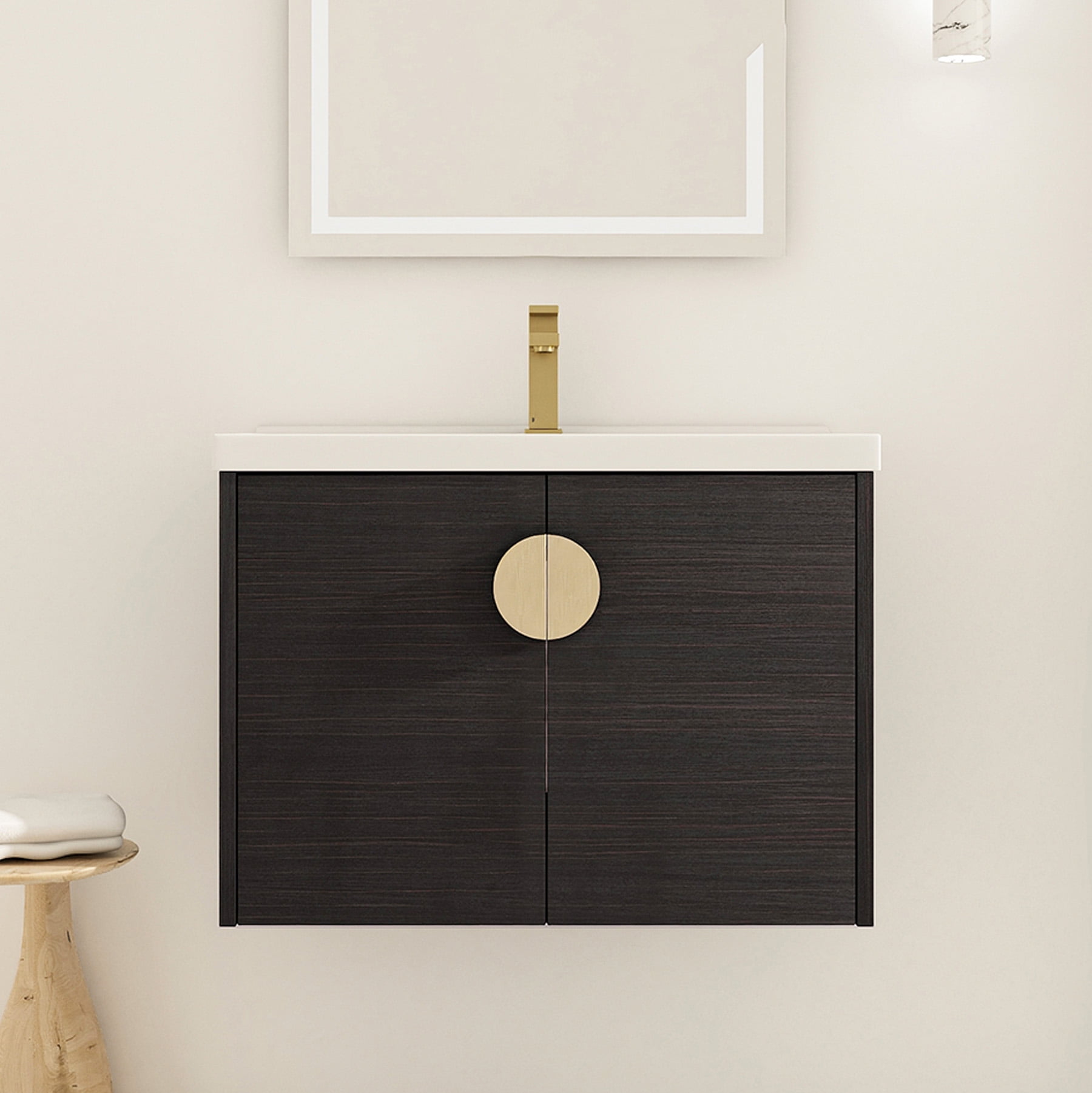 Elegant Black Chestnut 28-Inch Wall Mounted Bathroom Vanity with Sink ...