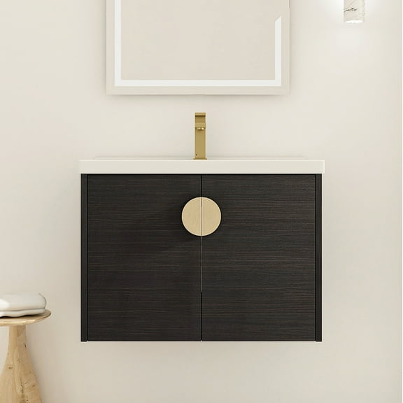 Elegant Black Chestnut 28-Inch Wall Mounted Bathroom Vanity with Sink – Perfect for Small Bathrooms