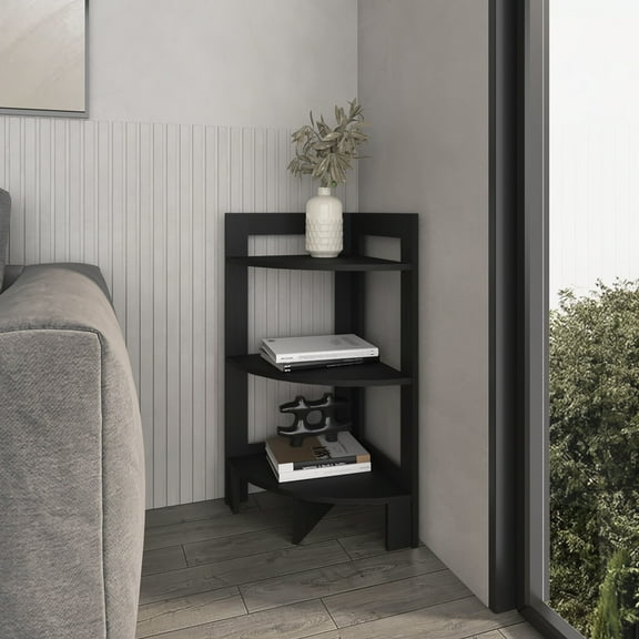 Elegant Black Corner Shelf With Three Shelves For Living Room And Bedroom Storage Modern 3 To Maximize Space In Home