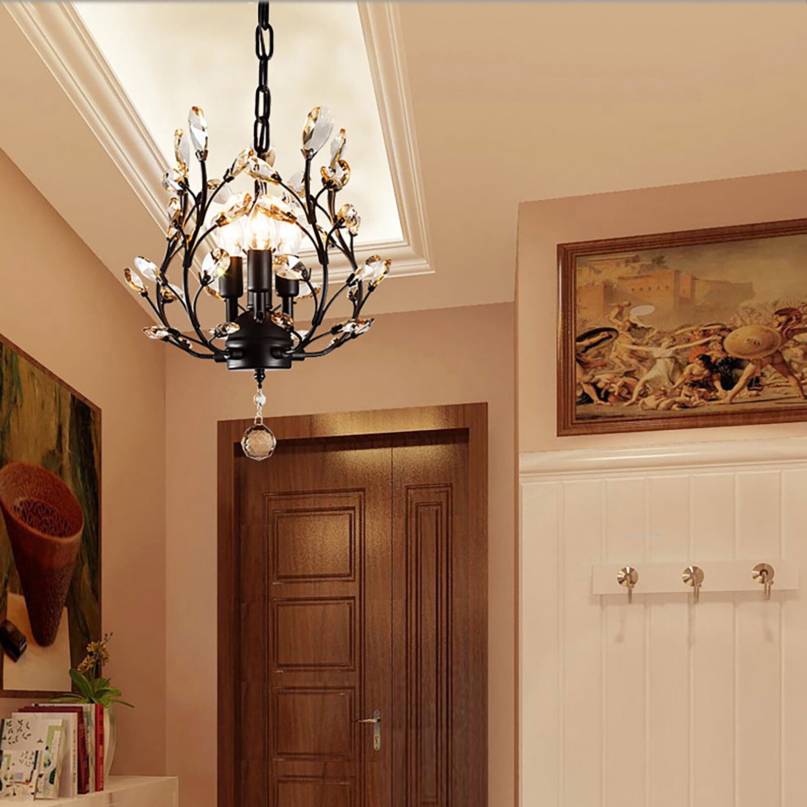 Elegant Black Crystal Chandelier Modern Ceiling Light Pendant Lighting Fixture for Living Room, Bedroom