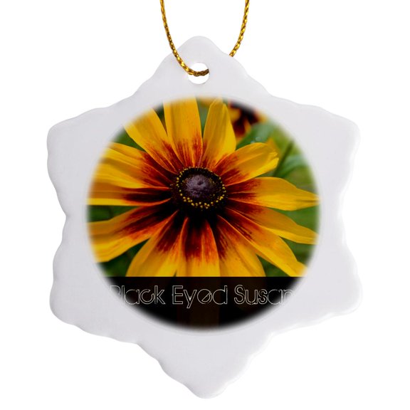 3drose, Elegant Black Eyed Susan Flower-- Photography- Macro, 3 inch Snowflake Porcelain Ornament