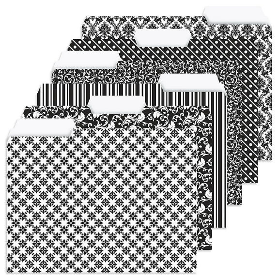 Current Elegant Black File Folders - Set of 24 (6 Designs) 1/3 Cut Staggered Tabs, Letter-Size