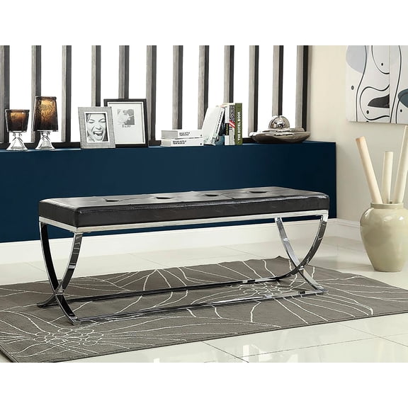Elegant Black Finish Bench With Covering Modern Upholstered Curve-leg For Living Space