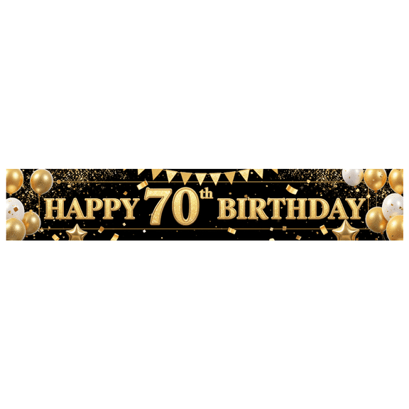 Elegant Black Happy 70th Birthday Banner Decorative Gold Celebration Milestone for Birthday Party Event Photo Background
