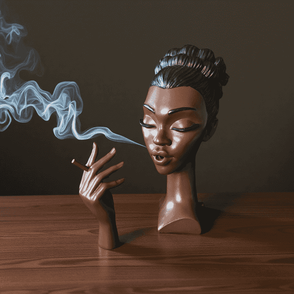 Black Women Resin Incense Burner Statue Meditation Decor - 2 Piece, Black