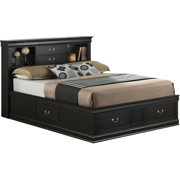 Elegant Black King Bed With Ample Storage - 44"h 79"w 87"d Enhances Beauty Of Your Bedroom & Functional X For Comfortable Sleep And Organized Space