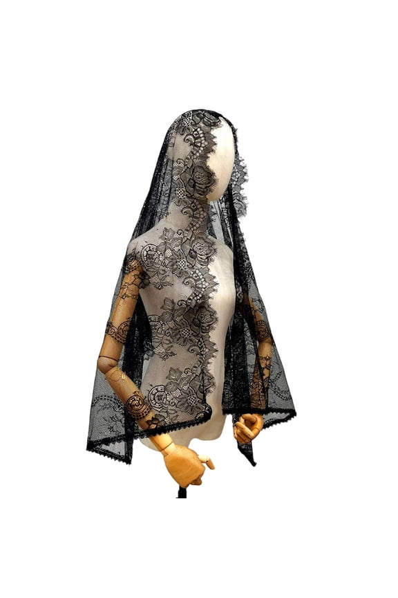 Elegant Black Lace Scarf For Ceremony Traditional Style Accessory Lightweight Polyester