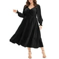thumbnail image 1 of Elegant Black Lace-up Ruched Front Long Sleeve Plus Size Midi Dress with Ruffle Hem - [ZhiHiMeRi] | 1X, 1 of 12
