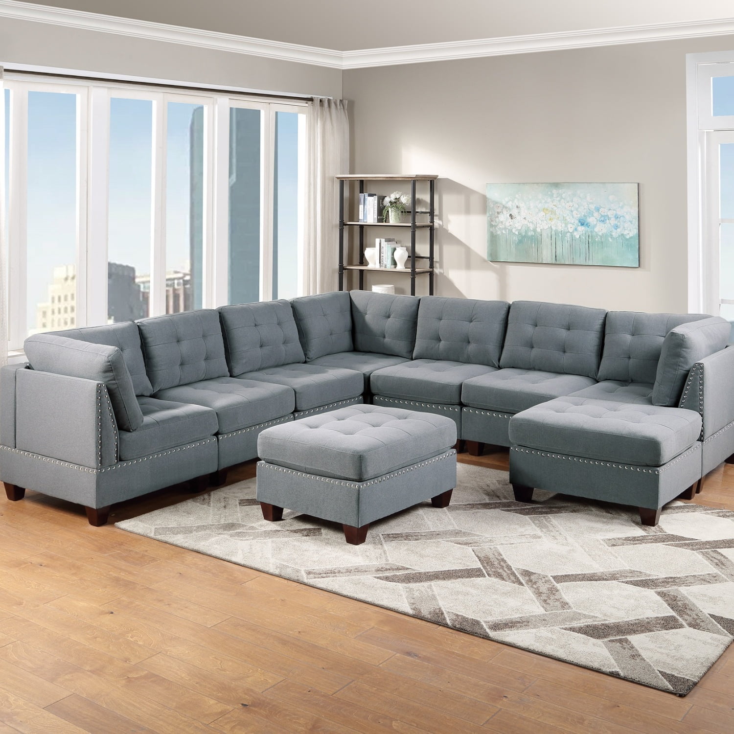 Elegant Black Linen-Like Fabric Modular Sectional 6pc Living Room ...