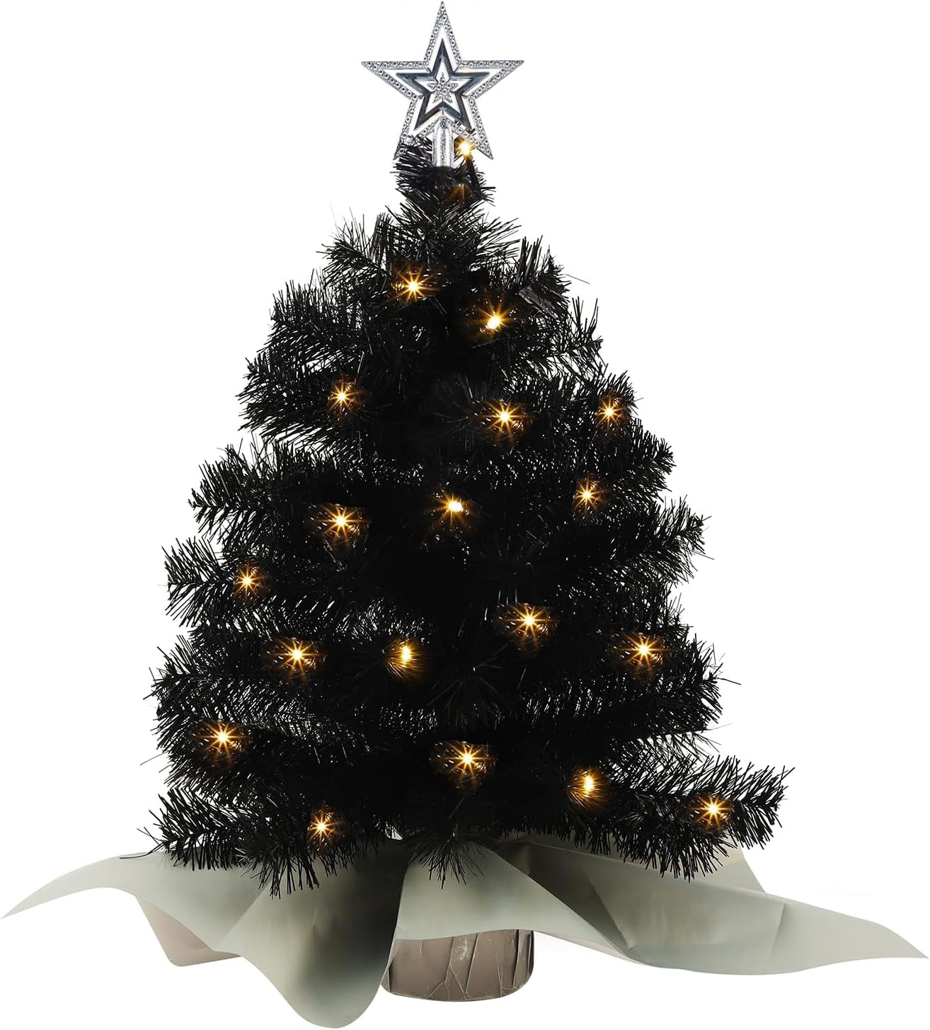 Elegant Black Mini Halloween Christmas Tree, 24 Inch/2 FT Lighted