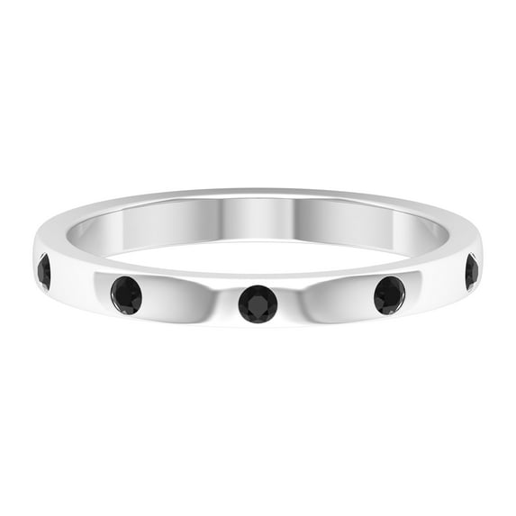 Rosec Jewels Elegant Black Onyx Stackable Band Ring in Gypsy Setting, 18K White Gold, US 10.00