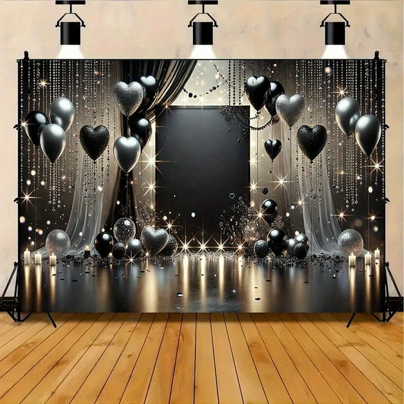 Elegant Black Polyester Balloon Backdrop - Multipurpose Festive Decor for Indoor Celebrations, Room, Garden, and Yard Events - Photo Studio Background
