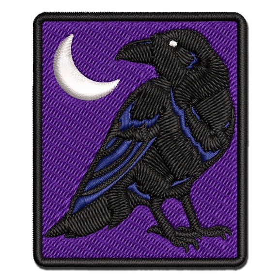Elegant Black Raven Applique Multi-Color Embroidered Hook & Loop Patch - 3 Inch Medium