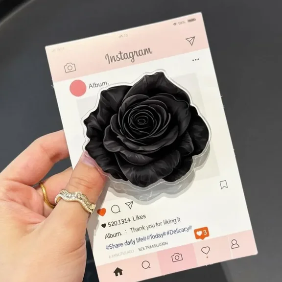 Elegant Black Rose Magsafe Phone Grip  Dark Floral Magnetic & Kickstand  Goth Aesthetic Gift