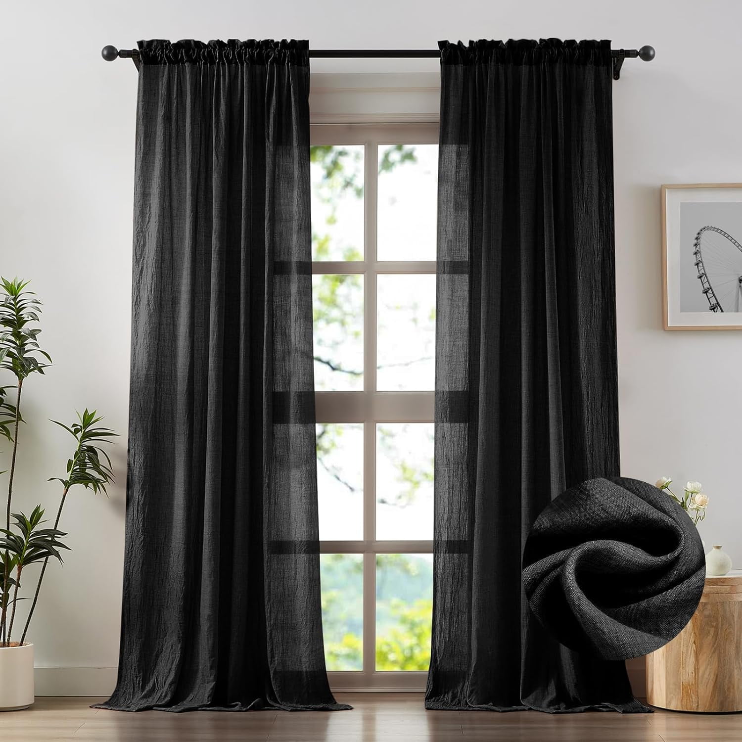 Elegant Black Sheer Curtains 96 Inches Long for Living Room, Cotton — free download
