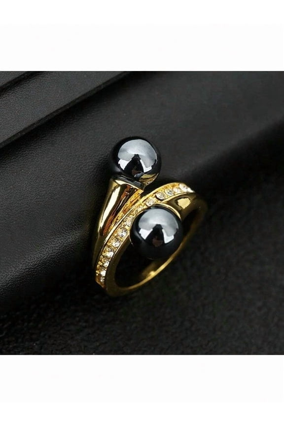Elegant Black Simulated Pearl Ring In Goldtone, Color 6