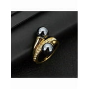 Elegant Black Simulated Pearl Ring In Goldtone, Color 7